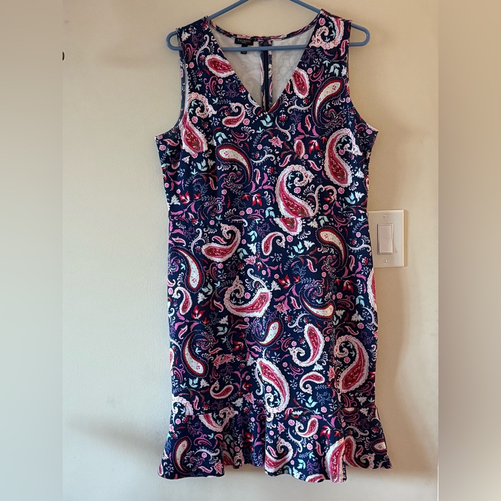 {Talbots}-Size:L Petite-Flounce Hem Fit & Flare Dress-Watercolor Paisley